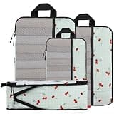 U+U 4 Set Compression Packing Cubes - Ultralight Travel Organizers, Space-Saving Suitcase Organizer, Expandable Packing Cubes for Travel, Business Trip and Family Vacation (Sage Green Cherry)
