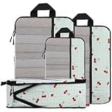 U+U 4 Set Compression Packing Cubes - Ultralight Travel Organizers, Space-Saving Suitcase Organizer, Expandable Packing Cubes for Travel, Business Trip and Family Vacation (Sage Green Cherry)