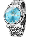 OLEVS Men Watch Blue Analog Quartz Stainless Steel Waterproof Luminous Date Luxury Casual Watch