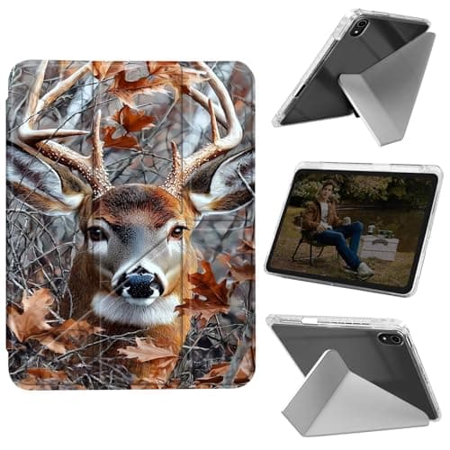 Cdkfxjy Y-Shaped Case for iPad Air 13 inch M2 2024, Slim Shockproof Clear Back Cover with Pencil Holder, Supports Multi-Angle Folding Stand, Camo Tree Deer