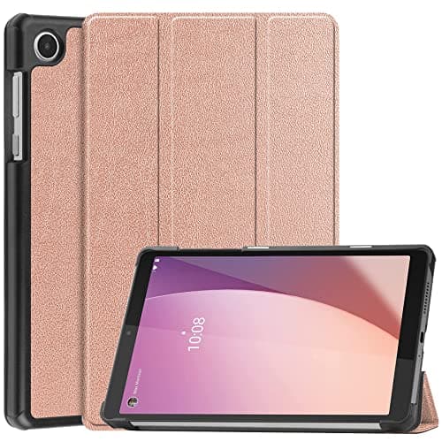 FXYJBNJKLV Case for Lenovo Tab M8 4th Gen TB-300FU Tri-Fold Smart Tablet,Hard PC Back Shell Slim Multi- Viewing Angles Stand Folio Cover(Rose Gold)
