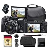 Canon EOS M6 Mark II Mirrorless Camera with 15-45mm Lens & EVF (Black) Bundle | 32.5MP APS-C Sensor, Dual Pixel CMOS AF, 4K Video & High-Speed | for Travel & Content (3611C011) + 64GB Card + More
