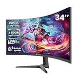 CRUA 34" Curved Gaming Monitor, 240Hz WQHD 3440x1440, UltraWide 21:9, 1500R VA, 120% sRGB, FreeSync, Built-in Speakers, Ideal for Gaming, Streaming, and Office Use, Wall Mountable Installs-Black