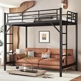 Metal Twin Size Loft Bed,Heavy Duty Loft Bed Frame Twin with 2 Ladders and Guardrails for Kids, Teens, Adults,Noise-Reducing,Space-Saving,Round Tube,Black