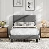 Garvee Twin Size Bed Frame, Twin Platform Bed Frame with Upholstered Headboard & Wooden Slat Support, Heavy Duty & Noise Free, No Box Spring Needed, Easy Assembly, Grey