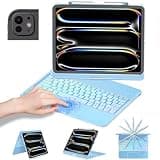 AMZCASE Trackpad Keyboard Case for iPad Pro 13 inch(M5/M4), 360°Swivel 7 Color Backlit for iPad Pro 13 inch Case with Keyboard, Latop Case for Pro 13(2025/2024), Smart Wake/Up, Pen Holder, Ocean Blue