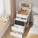 Mr IRONSTONE Compact Vanity Desk with Mirror and Lights, 24 Inch Hidden Makeup Vanity Cabinet with Storage Drawers & Shelves, Small Vanity Table for Bedroom, Flip Top Vanity for Small Spaces, White