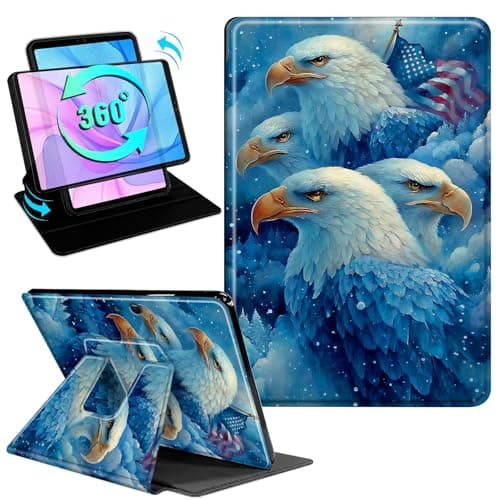 Gmeyutqy Case for Microsoft Surface Pro 11/10/9 13 Inch 2024/2022, 360 Degree Rotating Swivel Stand Flip Shockproof Leather Cover with Auto Sleep/Wake, Flag Bald Eagle