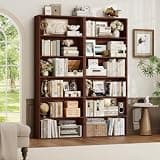 FOTOSOK 6-Tier Open Bookcase and Bookshelf Set of 2, Freestanding Display Storage Shelves Tall Bookcase for Bedroom, Living Room and Office, Cherry