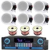Technical Pro Home Theater Sound System Kit - 2000 Watts Bluetooth Amplifier w/ 6 Qty of 8" Framed Ceiling Speakers 300 W Each, 300 ft Speaker Wire & Remote for Home, Bar, Office, Restaurant