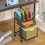 Tiaoheka Rolling File Cabinet with Adjustable Dividers, Mobile Filing Cabinet with 2 Storage Drawers on Lockable Wheels, Hanging File Organizer Beside Under Desk for Office, Home(Patent Pending)