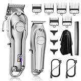 SUPRENT® PRO Professional Hair Clippers for Men- Hair Cutting Kit & Zero Gap T-Blade Trimmer Combo- Cordless Barber Clipper Set with LED Display for Mens Gifts (Silver)