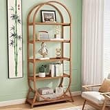 LOVEZOE 5 Tier Arched Bookshelf, Brown Tall Bookcase for Home Office Living Room, E1 Particle Board and Metal Frame, 27.56” L x 11.81” W x 70.87” H