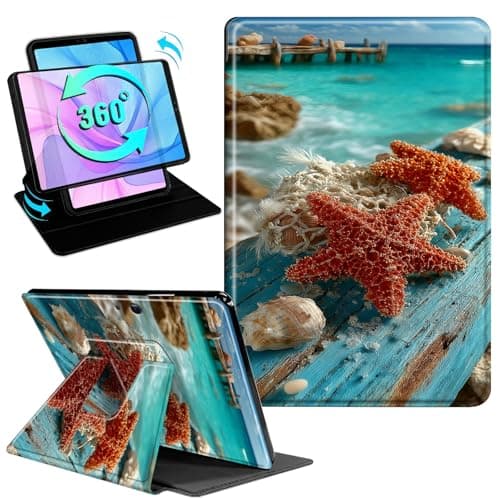 Gmeyutqy Case for Microsoft Surface Pro 11/10/9 13 Inch 2024/2022, 360 Degree Rotating Swivel Stand Flip Shockproof Leather Cover with Auto Sleep/Wake, Starfish Beach