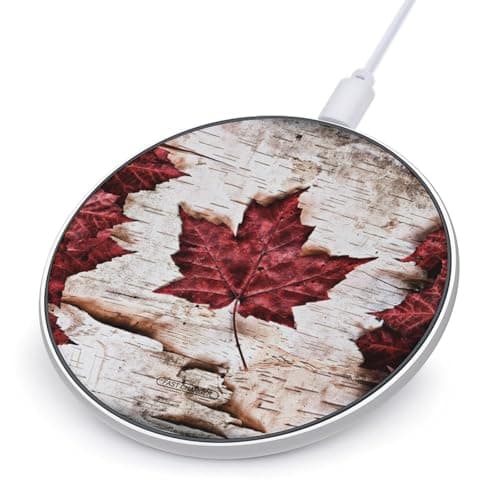 Canada Maple Leaf Wireless Charger Portable Fast Charging Pad Lightweight Wireless Charging Pad 10W Slim Charging Station for Phone Charger Mat for Travel Home Office Desk