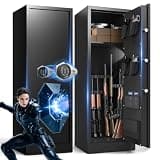 8-12 Gun Safe for Rifles and Pistols, Rifle Safes for Home with Silent & Alarm Mode, Quick Access Gun Cabinet with Electronic Keypad, Large Gun Safe with Adjustable Shelves, Requre Assembly