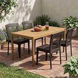 THINK 30 5-Piece Outdoor Dining Set, Acacia Wood Rectangular Patio Table & 4 PE Rattan Iron Frame Dining Chairs