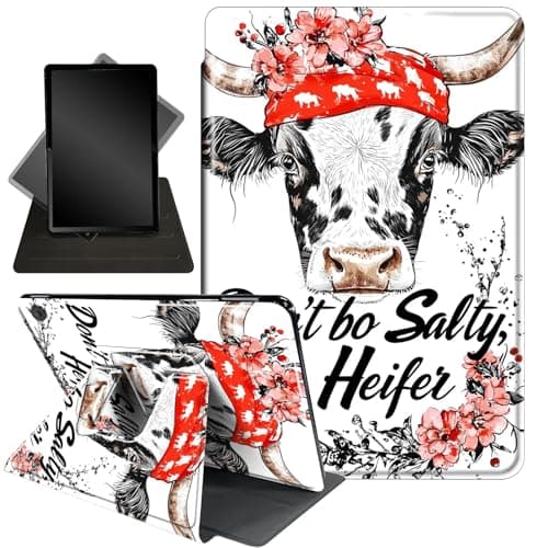 Case for Kindle Fire HD 8 & Fire HD 8 Plus Tablet (12th Generation 2024/2022 & 10th Generation 2020 Release),360 Degree Rotating Stand Smart Protective Cover Case,Cow and Flowers