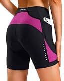 Bikewa Women's Bike Shorts 4D Gel Padded with Pockets Road Cycling Biking Bicycle Shorts for Women(Black/Rosy,M)