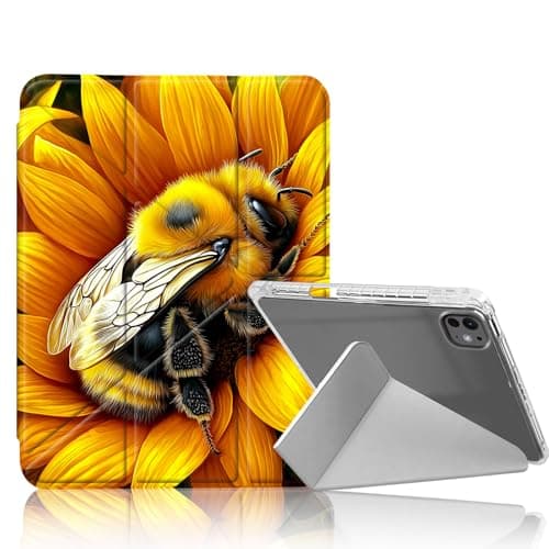 DISUOFEART for iPad Pro 13 inch Case 2024, Adorable Bumblebee Slim Stylish Clear Protective Cover with Pencil Holder, Multi-Angle Folding Y-Shaped Stand & Auto Sleep/Wake Function