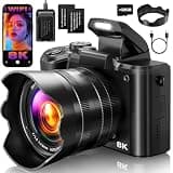 8K Digital Cameras for Photography, 2026 Autofocus 88MP WiFi Professional Photography Camera with Dual-Lens for YouTube, 16X Digital Zoom, SD Card, Lens Hood, Touch Screen,2 Batteries & Charging Stand