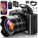 8K Digital Cameras for Photography, 2026 Autofocus 88MP WiFi Professional Photography Camera with Dual-Lens for YouTube, 16X Digital Zoom, SD Card, Lens Hood, Touch Screen,2 Batteries & Charging Stand