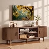 VASAGLE TV Stand for 80-Inch TVs, Mid Century Entertainment Center with Storage, Fluted Sliding Doors, Media Console Table for Living Room, Bedroom, Chestnut Walnut ULTV634K101