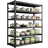 SFTORMAS Kitchen Pantry Storage Shelves, 5-Tier Heavy Duty Metal Shelving Unit, Black Adjustable Deep Shelf Organizer for Pots, Pans, Food, and Pantry Items (6-45" W X 20" D X 82" H)
