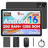 Nyxolaria Tablet 10.1Inch Android 16.0, RAM 20GB(4+16Expand)+ROM 128GB, 6000mAh Battery, 2+8MP Dual Camera, 1280*800 IPS HD Touch Screen Tab PC Set with Keyboard+Mouse+Protective Case+Stylus (Black)