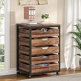 Tribesigns 5-Drawer File Cabinet, Wood Mobile Storage Drawer Unit, Industrial Office Cabinet with Drawers & Wheels, Rolling Printer Stand for Home Office (Rustic Brown)