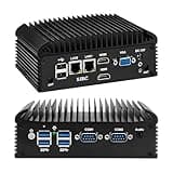 SJRC Mini PC N100 Fanless Industrial Appliance, Dual Gigabit RJ45 LAN, 2 x RS232/RS485 COM, Embedded Mini Computer, 2 x HD & VGA, M.2 NVMe, mPCle, DDR4 32GB RAM 1TB SSD