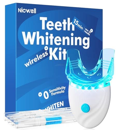 Teeth Whitening Kit LED Light: Nicwell Professional Care Combo - 3 White Gels + 1 Desensitizing Pen - Powerful Tooth Stain Removal with Peroxide - Daily Bright & Emergency Care
