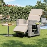 TIMSATIO Patio Recliner Chair, Outdoor Recliner Chair Adjustable Backrest up to Lay Flat & Extended Footrest,with Side Table, Removable Cushion for Balcony Porch Garden Poolside