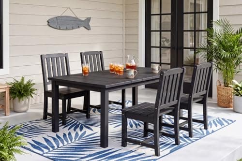 Patio Kingdom Perli™ 5-Piece Outdoor Dining Set, All-Weather HDPE Patio Furniture with 4 Armless Chairs and Rectangular Table, UV-Resistant 4-Person Set for Deck, Backyard, Black