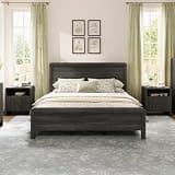 AMERLIFE 3-Piece Modern Fluted Bedroom Furniture Set, Including Wood King Size Bed Frame with Headboard & Footboard and Storage Night Stand Set of 2, Wooden Bedframe and Nightstand Sets, Black