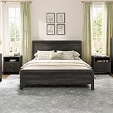 AMERLIFE 3-Piece Modern Fluted Bedroom Furniture Set, Including Wood King Size Bed Frame with Headboard & Footboard and Storage Night Stand Set of 2, Wooden Bedframe and Nightstand Sets, Black