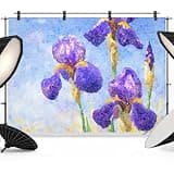 Purple Iris Flowers Backdrop 8x6ft Abstract Pastoral Botanical Floral Photography Backdrop Photoshoot Background Tapestry Banner for Birthday Baby Shower Decoration Party Video Photo Studio Props