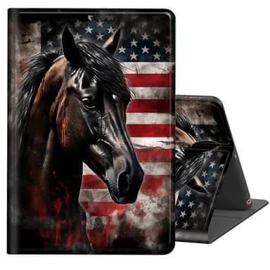 BREIDMKFM Case for Microsoft Surface Go 4 (2023) 10.5"/Surface Go 3/Surface Go 2/Surface Go (2018),Auto Wake/Sleep Multi-Angle Viewing PU Leather Slim Protective Stand Cover,American Flag Horse