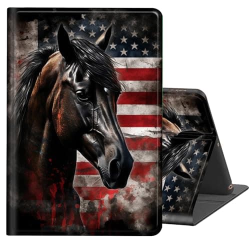 BREIDMKFM Case for Microsoft Surface Go 4 (2023) 10.5"/Surface Go 3/Surface Go 2/Surface Go (2018),Auto Wake/Sleep Multi-Angle Viewing PU Leather Slim Protective Stand Cover,American Flag Horse