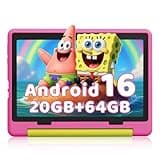 Gleeso Kids Tablet,Android 16 Tablet with HD Display,10.1 inch,Parental Control & Kids Mode, GMS Certified,20GB RAM 64GB ROM,1TB Expandable, 5000mAh Battery, Dual Camera, Protective Case, Pink