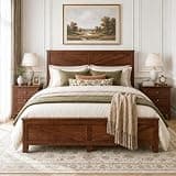 KEIKI Farmhouse Queen Size Platform Bed Frame with Headboard and Footboard, Pinewood Bed Platform with Slat Support, No Box Spring Needed Bedframe, Under-Bed Storage, Barn Door Designed