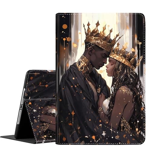 Case for Samsung Galaxy Tab S10 Plus Case 2024/ S9 Plus/ S9 FE Plus 5G 12.4 Inch 2023, Slim Folding Stand Cover with Auto Wake/Sleep, African American Afro Black Queen King Gold Crown