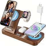 Dual Phone Magnetic Wireless Charging Station for Apple Ecosystem, Wireless Charging Station for Apple Devices with Auto Switch 7-Color Light & Clock,for iPhone17,for iwatch10, for AirPods Pro3(Pink)