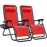 Best Choice Products Set of 2 Adjustable Steel Mesh Zero Gravity Lounge Chair Recliners w/Pillows and Cup Holder Trays - Crimson Red