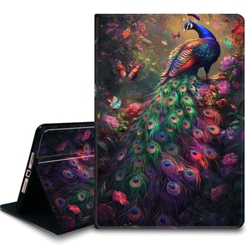 Bxgolkgd Tablet Case for Samsung Galaxy Tab S10 Plus 2024/S9 Plus/S9 FE Plus 5G 2023 12.4 Inch,Shockproof Stand Cover with Heat Dissipation,Auto Wake/Sleep Function,Peacock Flower