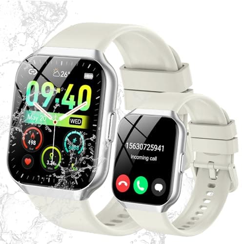 Smart Watch for Men Women, 1.96" Smartwatch (Answer/Make Call), IP68 Waterproof Fitness Tracker, 112+ Sport Modes, Heart Rate and Sleep Monitor, Pedometer, Smartwatches for Android iOS,Beige White