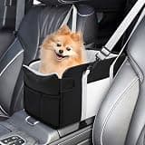 Portable Dog Car Seat for Small Dogs - Pet Booster Seat with Safety Leash, Adjustable Straps, Washable Cushion & Storage Pocket - Center Console Puppy Car Seat for Travel - Black