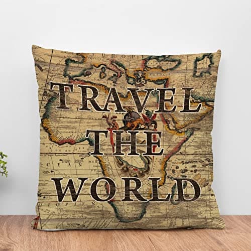 WoGuangis Vintage America Travel Adventure Maps Sofa Pillow Travel The World Check Pillow Vintage Adventure Pillow Covers for Office Car Chair Sofa 18x18in Travel Lover Housewarming Gift