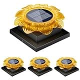 Viewsun 4 Pack Solar Post Cap Lights Outdoor,Fence Solar Powered Cap with Waterproof Sunflower Design and Warm White Lighting for Deck Patio Garden Decor, Fits 4x4 5x5 6x6 Vinyl/Wooden Posts