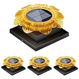 Viewsun 4 Pack Solar Post Cap Lights Outdoor,Fence Solar Powered Cap with Waterproof Sunflower Design and Warm White Lighting for Deck Patio Garden Decor, Fits 4x4 5x5 6x6 Vinyl/Wooden Posts